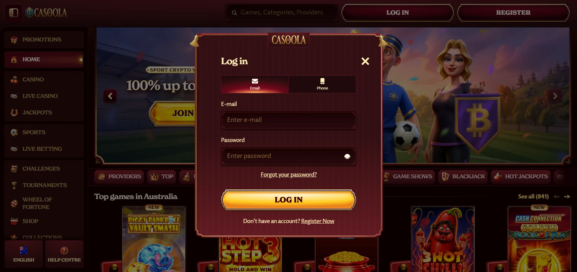 Casoola login form with email and password fields